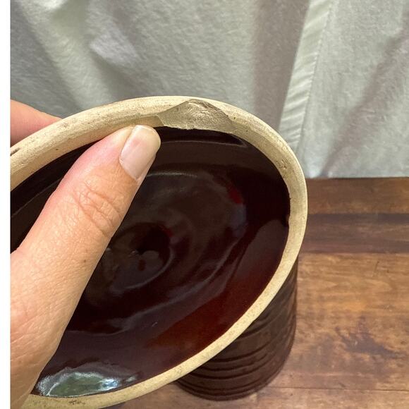 Vintage Marcrest Stoneware Cookie Jar Brown Glazed Daisy Dot Pattern Made in USA - Picture 6 of 14